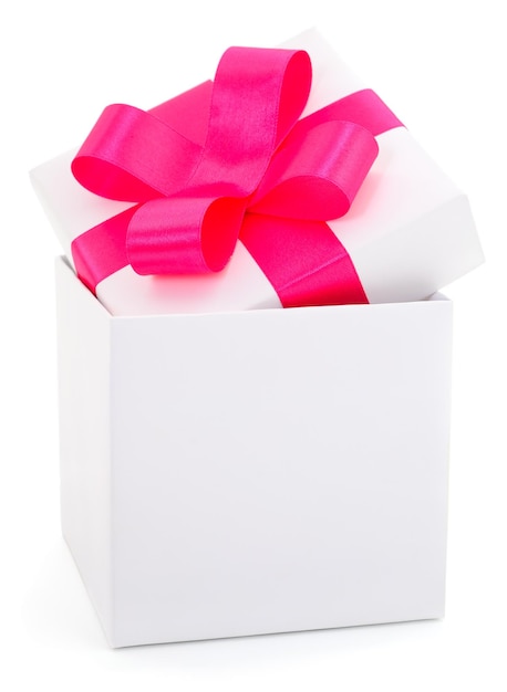 Witte geschenkdoos met roze lint