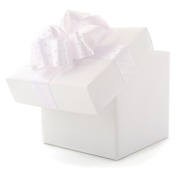 Witte geschenkdoos met wit lint