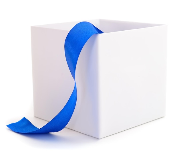 Witte gift box met blauw lint