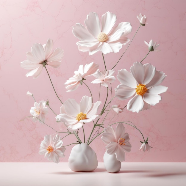 Foto witte grote bloemen op een lichtroze achtergrond