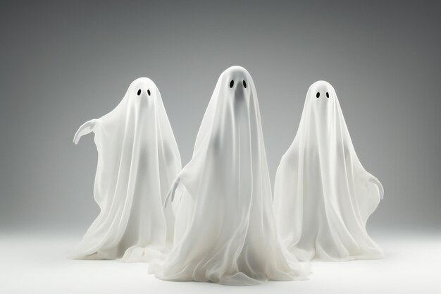Witte Halloween geesten geïsoleerd op een witte achtergrond