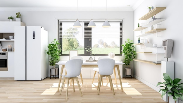 Witte hedendaagse stijlvolle keukenkamer interieur 3D Rendering