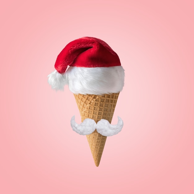 Foto witte hipster snor en hoed van de kerstman met ijsje