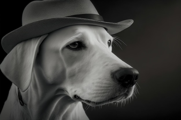 Witte hond in de hoed