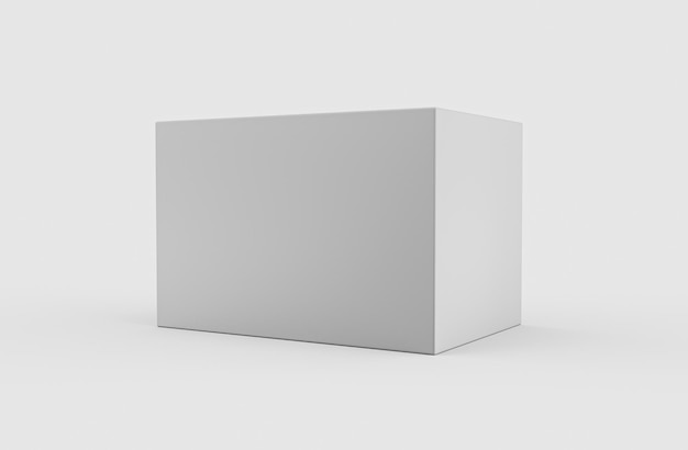 Witte horizontale rechthoek lege doos van Voorzijde hoek 3D geïsoleerd op een witte achtergrond
