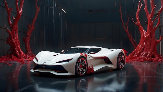 Foto witte horror auto's thema model concept 3d rendering en illustratie