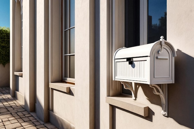 Witte houten brievenbus in een woninggebouw buiten Moderne genummerde brievenbussen buiten