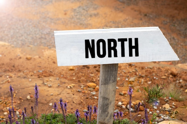 Foto witte houten wegwijzer met het woord noorden