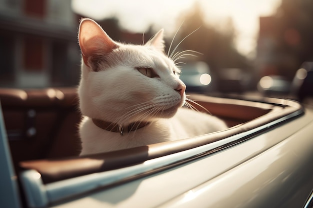 Witte huiskat in cabriolet autorit met een dier Generatieve AI