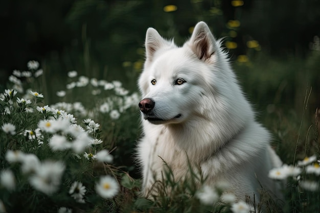 Witte husky hond Siberische samojed