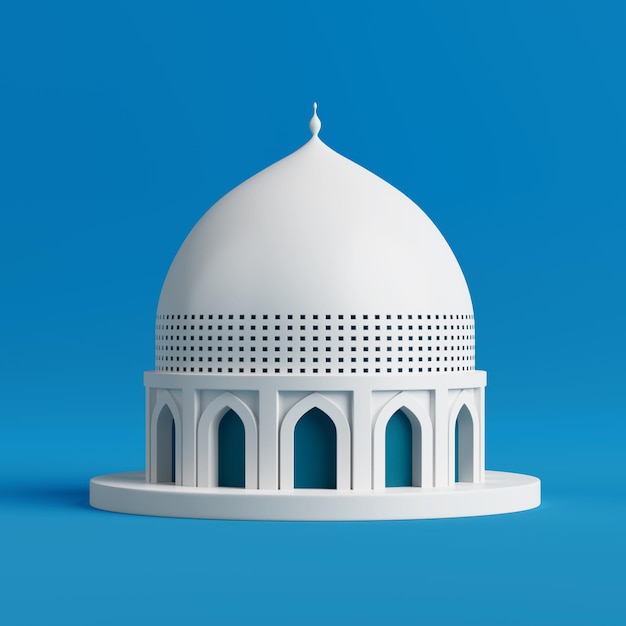 Witte islamitische moskee en minaret gebouw model Icon 3d Rendering