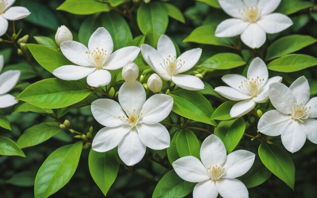 Foto witte jasmijnbloemen die in de tuin bloeien stock foto