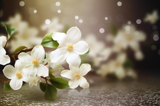 Witte jasmijnbloemen op een donkere achtergrond met bokeh