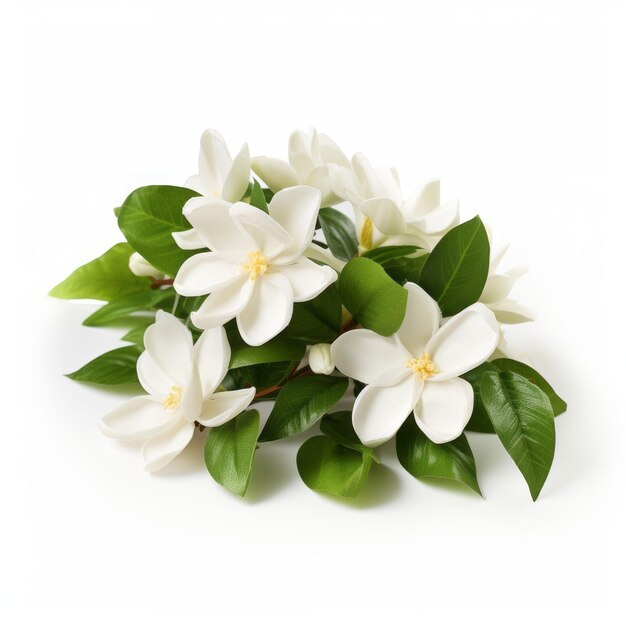 Witte jasmijnbloemen op een serene witte achtergrond