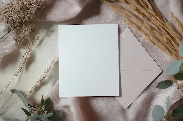 Witte kaart met envelop en stok