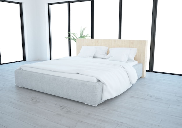 Witte kamer met bedkussens en brede ramen