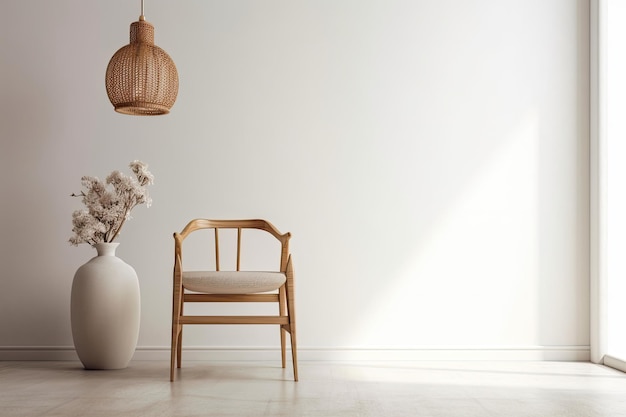 Witte kamer met houten stoel voor mockup