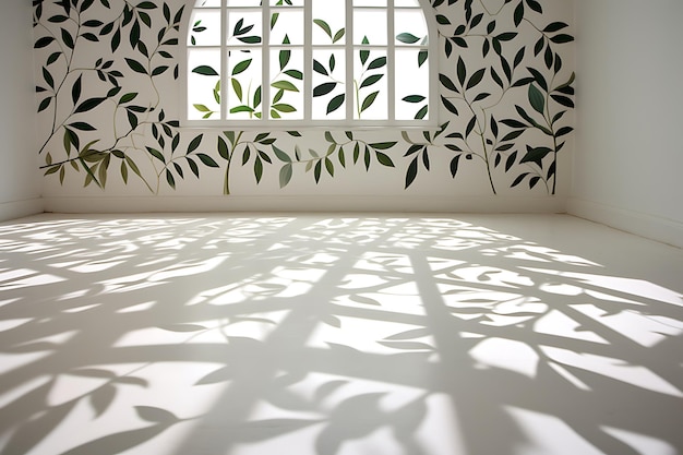 Witte kamer witte vloer en muur met schaduwen van de bladeren