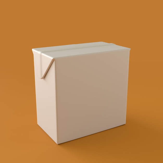 Witte karton melk en vruchtensap lege container pakket plastic object in oranje achtergrond 3d-rendering