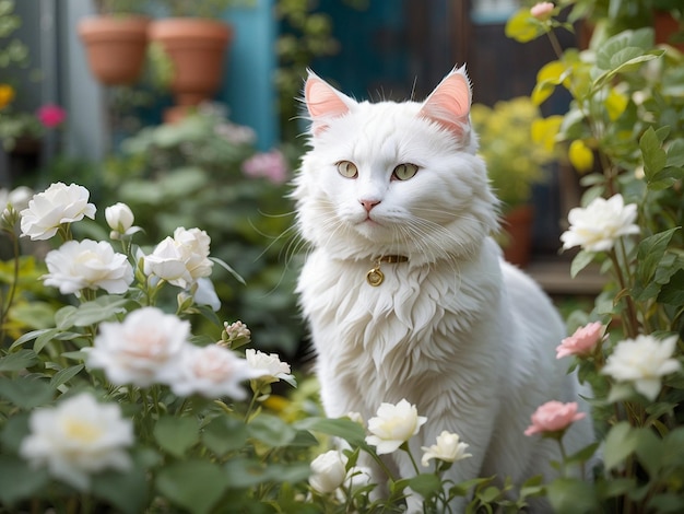 Witte kat in de tuin