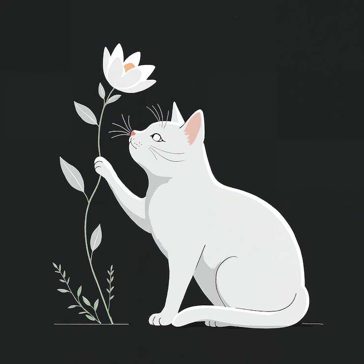 Foto witte kat met een bloem
