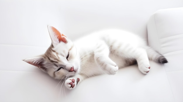 Witte kat slapen op witte matras