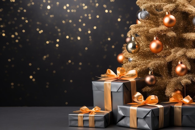 Witte kerstboom gouden decoratie Nieuwjaar achtergrond Kerst achtergrond AI gegenereerde afbeelding