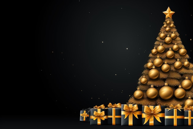 Witte kerstboom gouden decoratie Nieuwjaar achtergrond Kerst achtergrond AI gegenereerde afbeelding