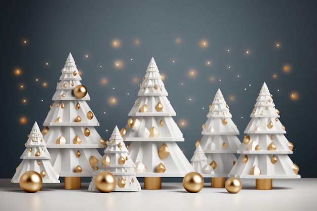 Witte kerstboom gouden decoratie Nieuwjaar achtergrond Kerst achtergrond AI gegenereerde afbeelding