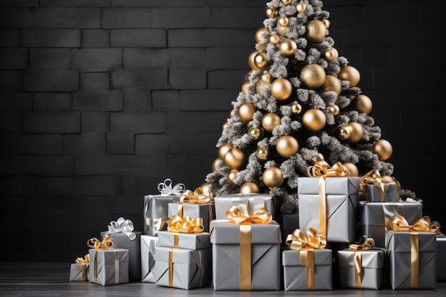 Witte kerstboom gouden decoratie Nieuwjaar achtergrond Kerst achtergrond AI gegenereerde afbeelding