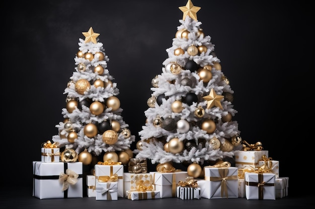 Witte kerstboom gouden decoratie Nieuwjaar achtergrond Kerst achtergrond AI gegenereerde afbeelding