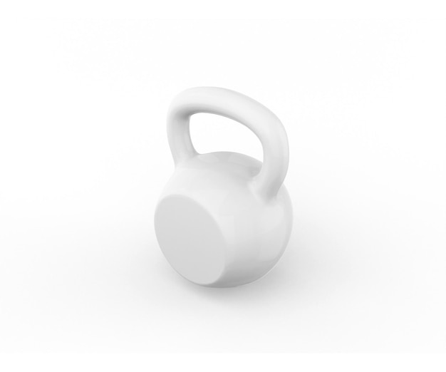 Witte kettlebell op een witte achtergrond. Minimalistisch designobject. 3D-rendering.