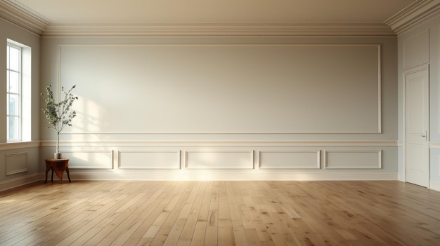 Witte klassieke muur achtergrond bruine parket vloer huis meubels detail
