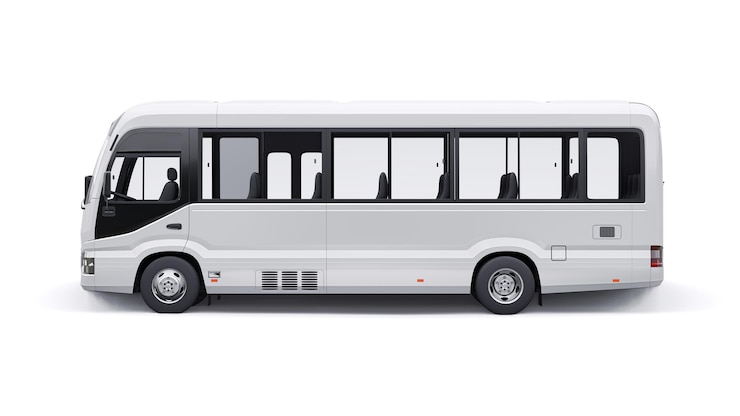 Foto witte kleine bus voor in de stad en in de voorsteden voor reizen auto met lege carrosserie voor ontwerp en reclame