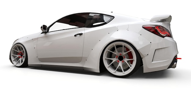 Witte kleine sportwagencoupé. 3d-rendering.