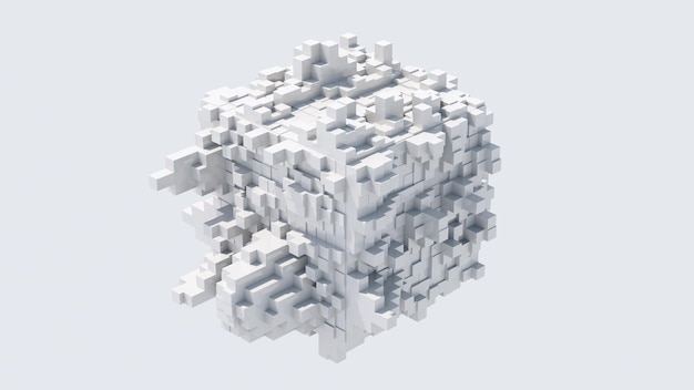 Witte kubus met blokvormen Witte achtergrond Abstracte illustratie 3D-rendering