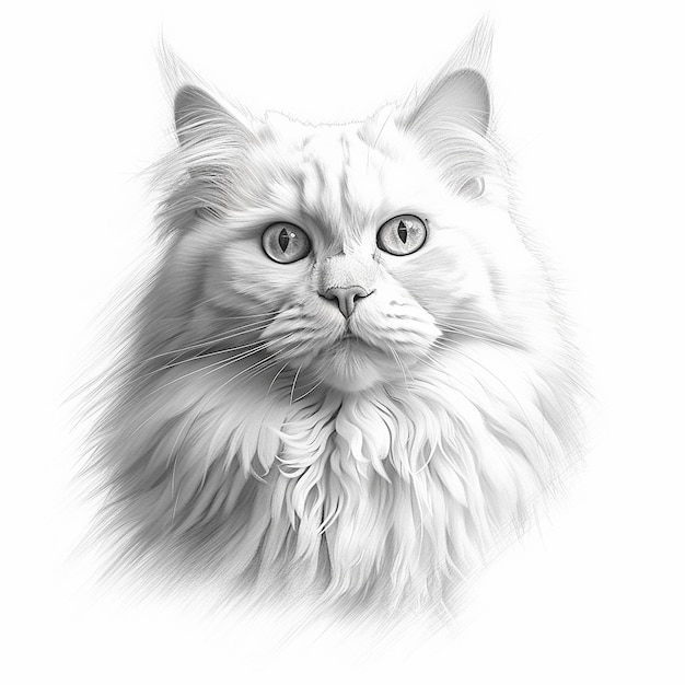 Witte langharige kat grote ogen schets kunst vector illustratie beeld AI gegenereerde kunst