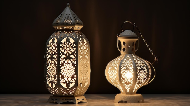 Witte lantaarn met kaarslamp met Arabische decoratie