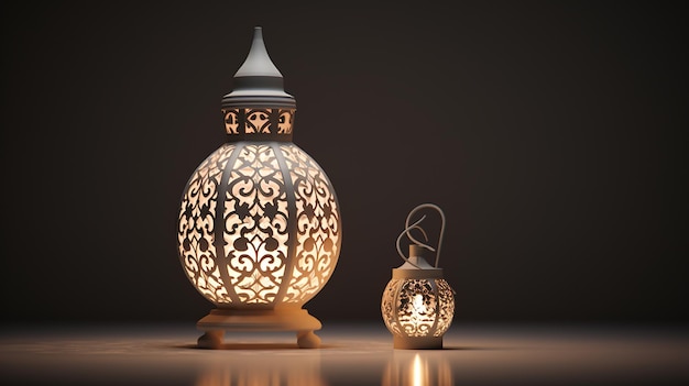 Witte lantaarn met kaarslamp met Arabische decoratie