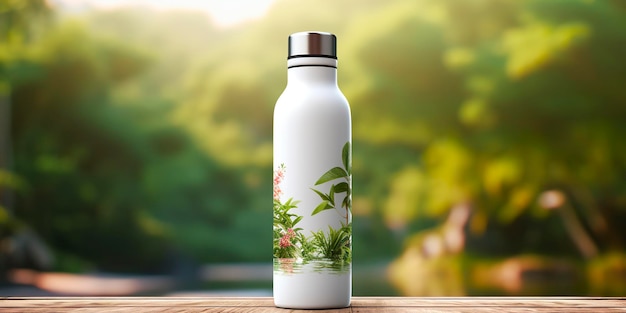 Witte lege fles Mockup met natuurlijke thema achtergrond AI Generative