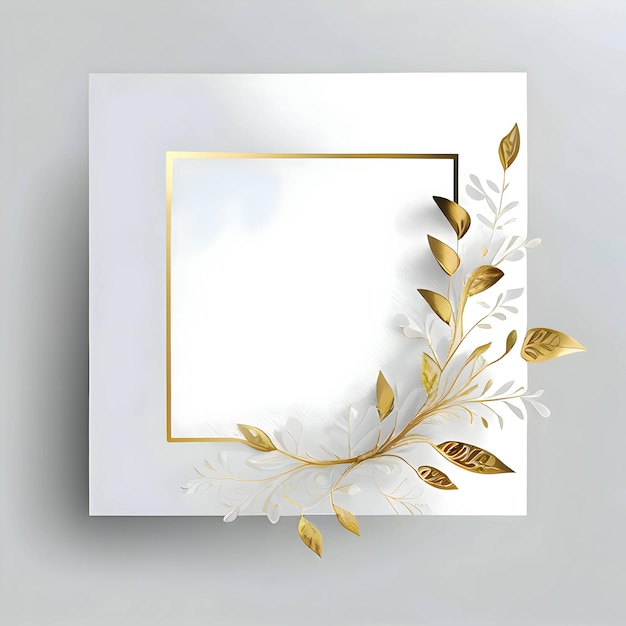 Witte lege kaart met gouden randen en witte bloemen aan de zijkanten