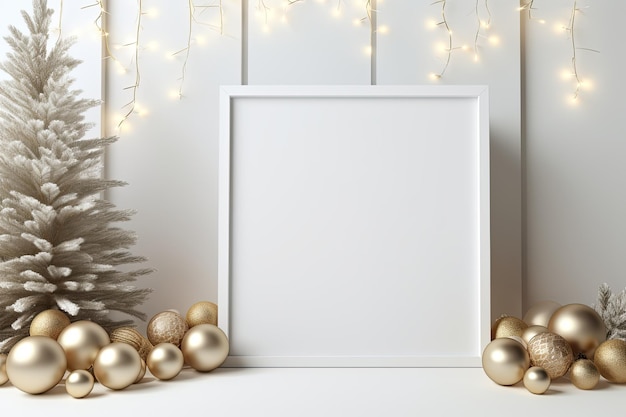 Witte lege lege mockup met kerstversiering Minimale kerstinterieurdecoratie