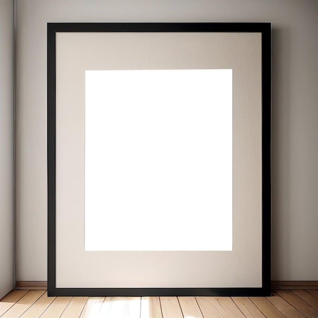 Witte lege ruimte in frame voor fotomodel Frame staande op een houten vloer tegen een muur 3d render