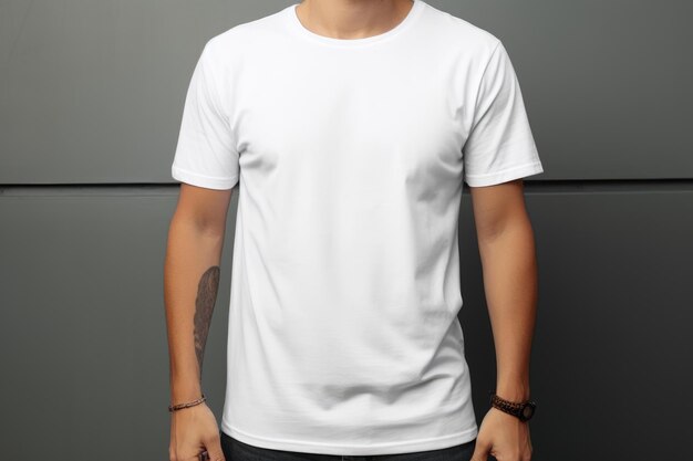 Witte lege T-shirt mock-up Mannen op grijze muur achtergrond