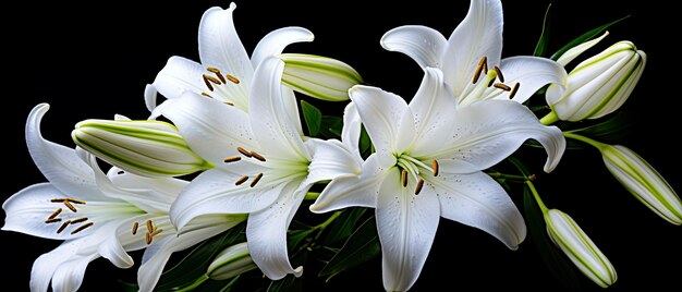 Witte leliebloemen op zwarte achtergrond