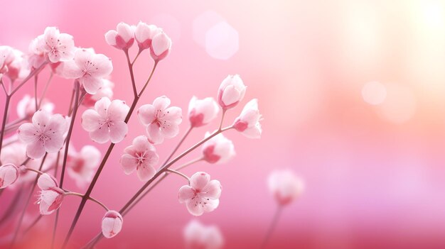 Witte lichte luchtige delicate kleine bloemen op een roze achtergrond