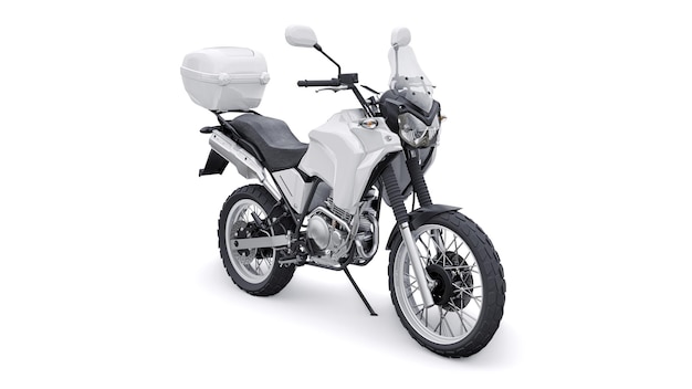 Witte lichtgewicht toeristische enduro motorfiets 3d illustratie