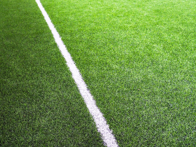 Witte lijn op groen gras van zaalvoetbalveld of voetbalveld