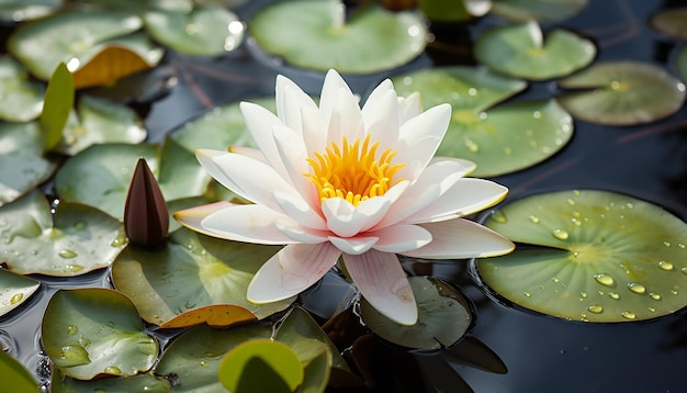 Witte Lotus met geel stuifmeel op het oppervlak van de vijver