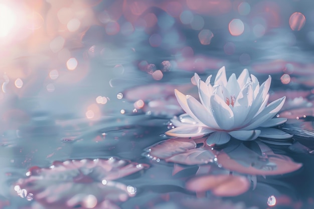Witte lotus symboliseert zuiverheid in het boeddhisme op een dromerige achtergrond